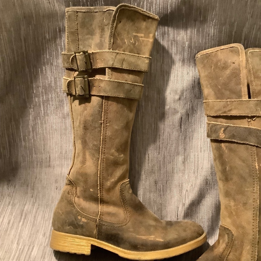 Bed Stu Women's Distressed Beige Leather Grunge Moto Biker Tall Boots Sz 8 - Picture 7 of 11